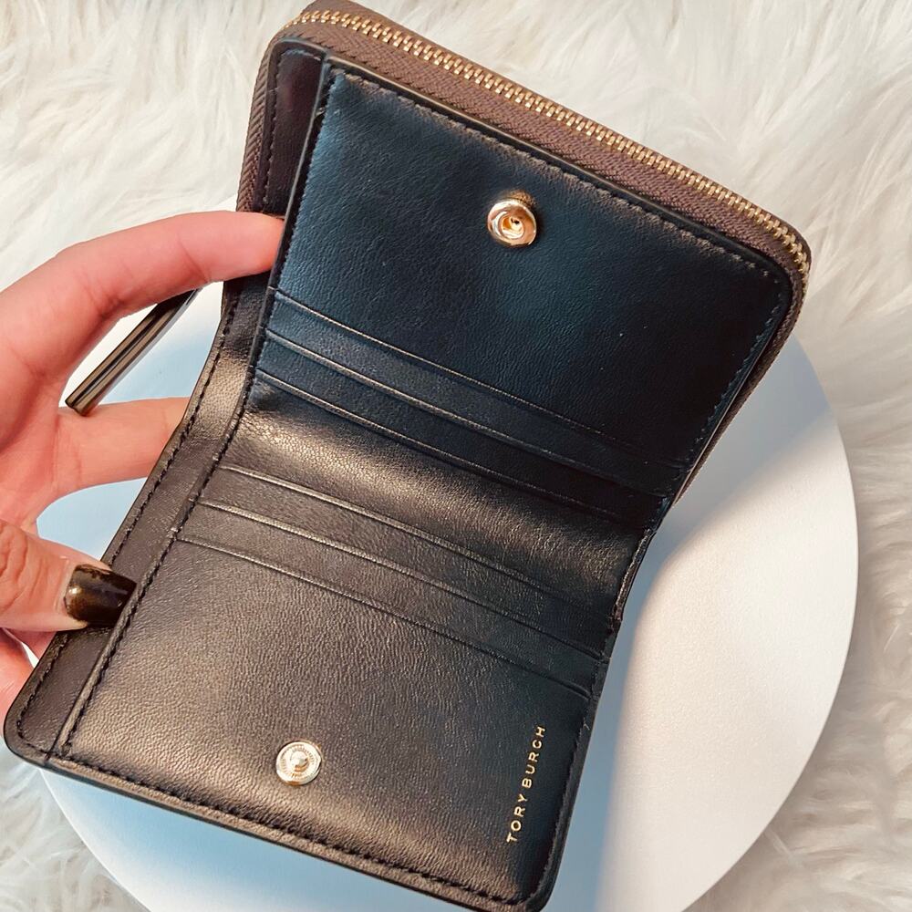 NEW $198 Tory Burch Emerson Bi-Fold Zipper Patent Wallet Tortoise Onyx Exotic - Picture 3 of 5